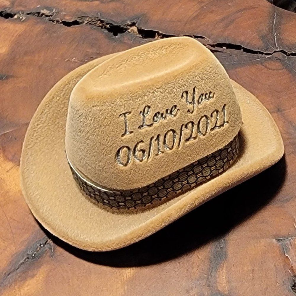 Custom Engraved Cowboy Hat Ring Box - Personalized Ring Box - Picture 3 of 7